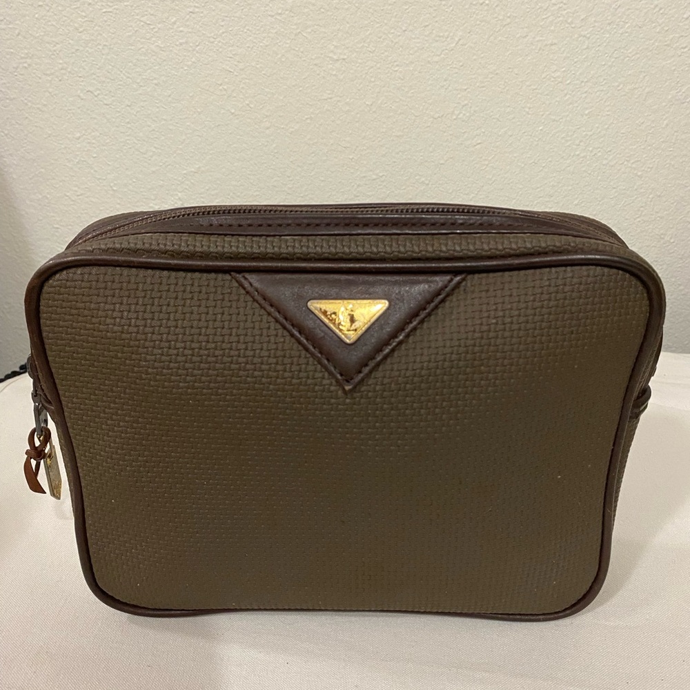 YSL Dark Brown Cosmetic Pouch with Gold Accents